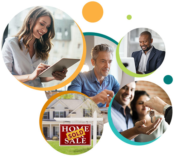 Diverse independent mortgage brokers collaborating and working with clients.