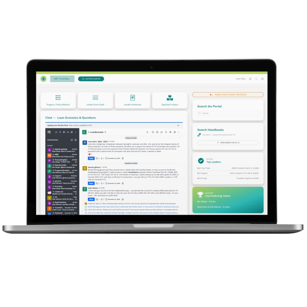 IMB platform displayed on a laptop and mobile device, supporting independent mortgage brokers.